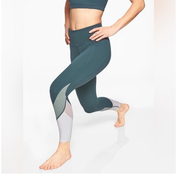 Athleta Pants - Athleta  Salutation Leggings Teal Green White Colorblock Mesh Performance  XS